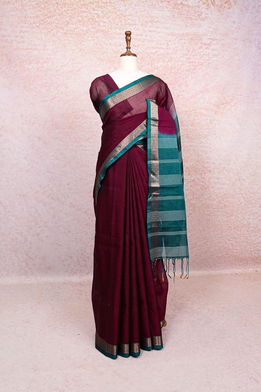Grape Wine Cotton Saree