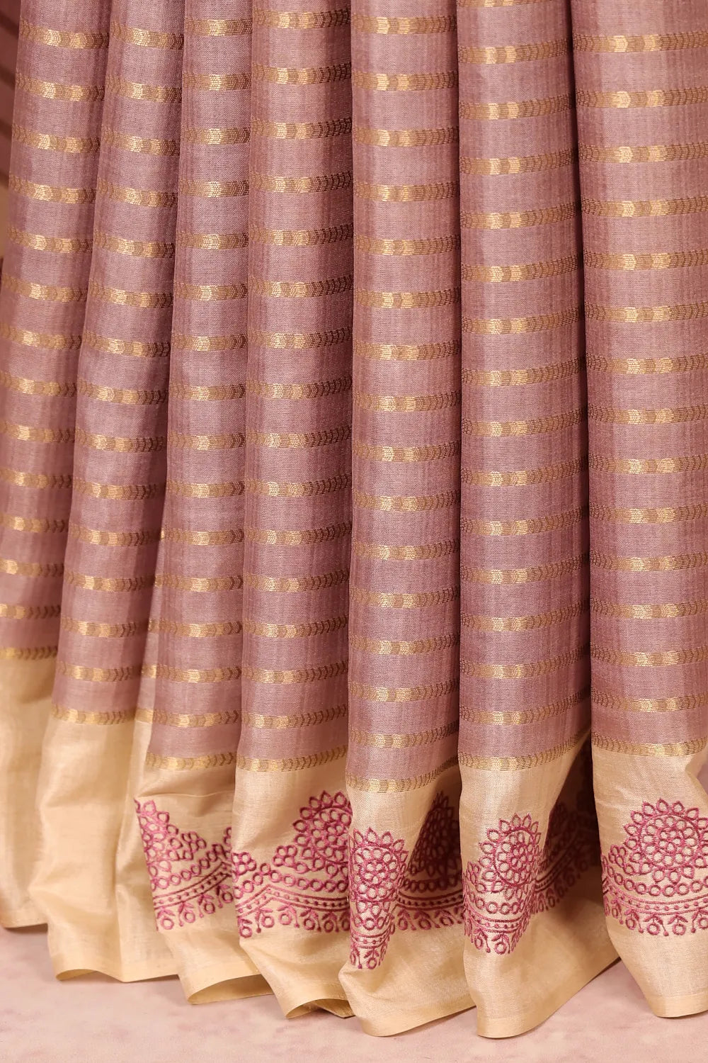 Onion Color Semi Tussar Saree