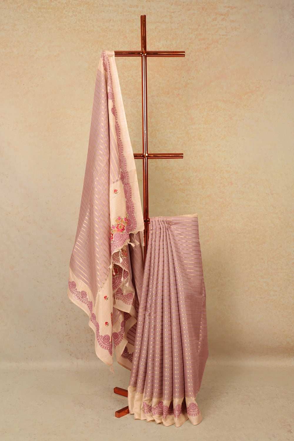 Onion Color Semi Tussar Saree