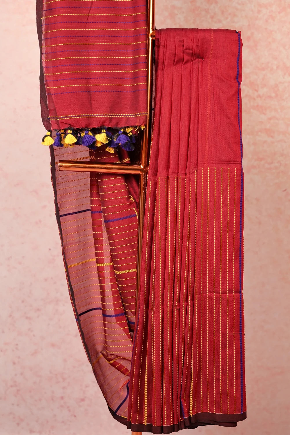 Maroon Semi Linen Saree
