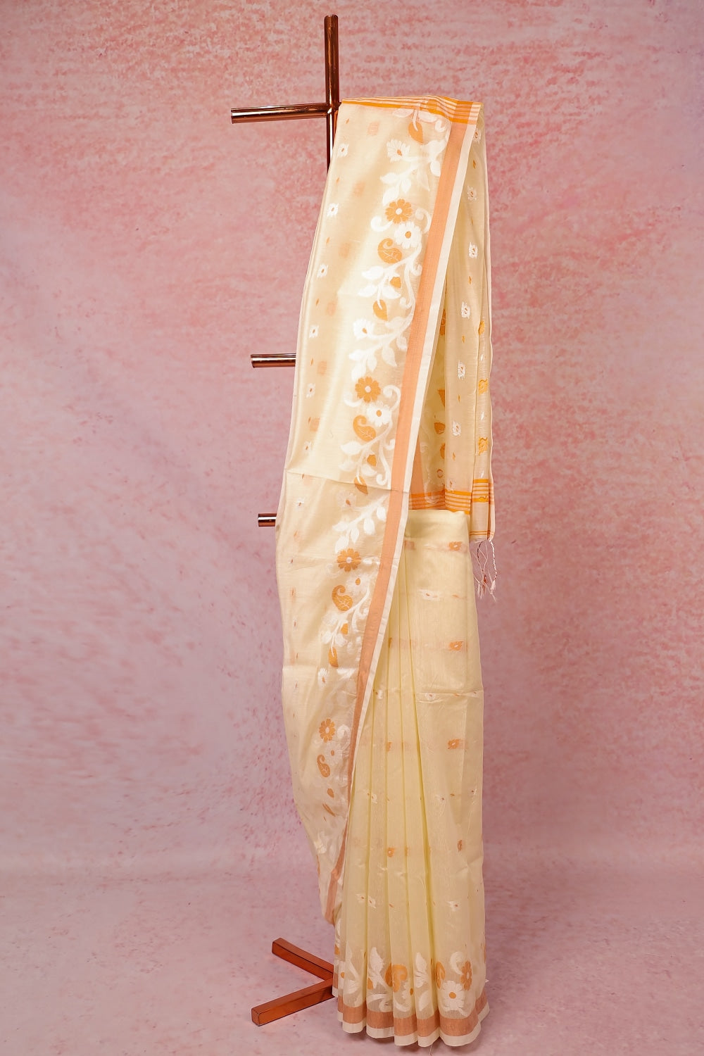 Cream Semi Jute Tussar Saree