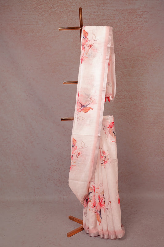 Off White Linen Cotton Saree