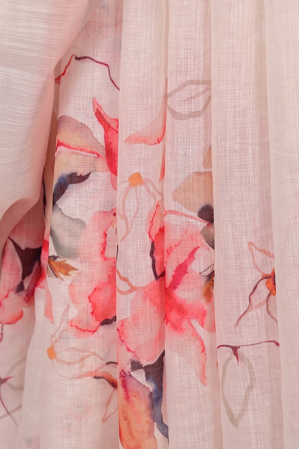 Off White Linen Cotton Saree