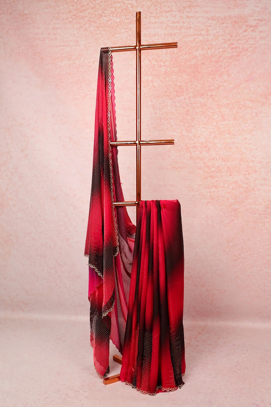Red Velvet organza Saree