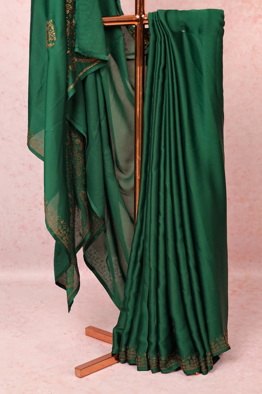 Green Satin Chiffon Saree
