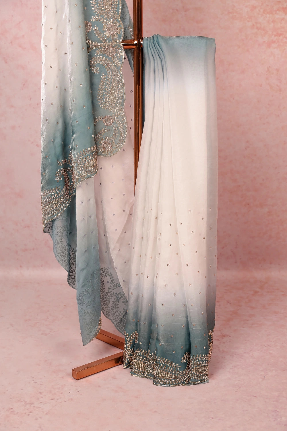 Multi Colors Velvet Organza Saree