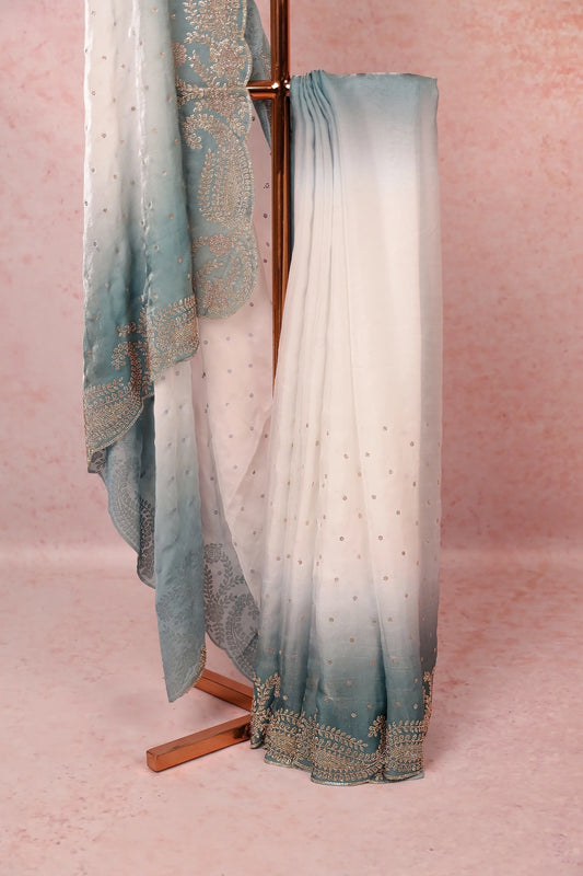 Multi Colors Velvet Organza Saree