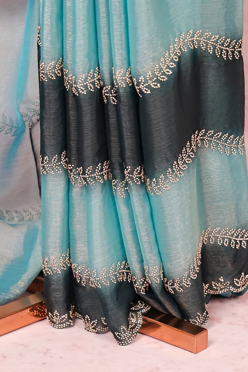 Blue With Green Semi Organza Saree