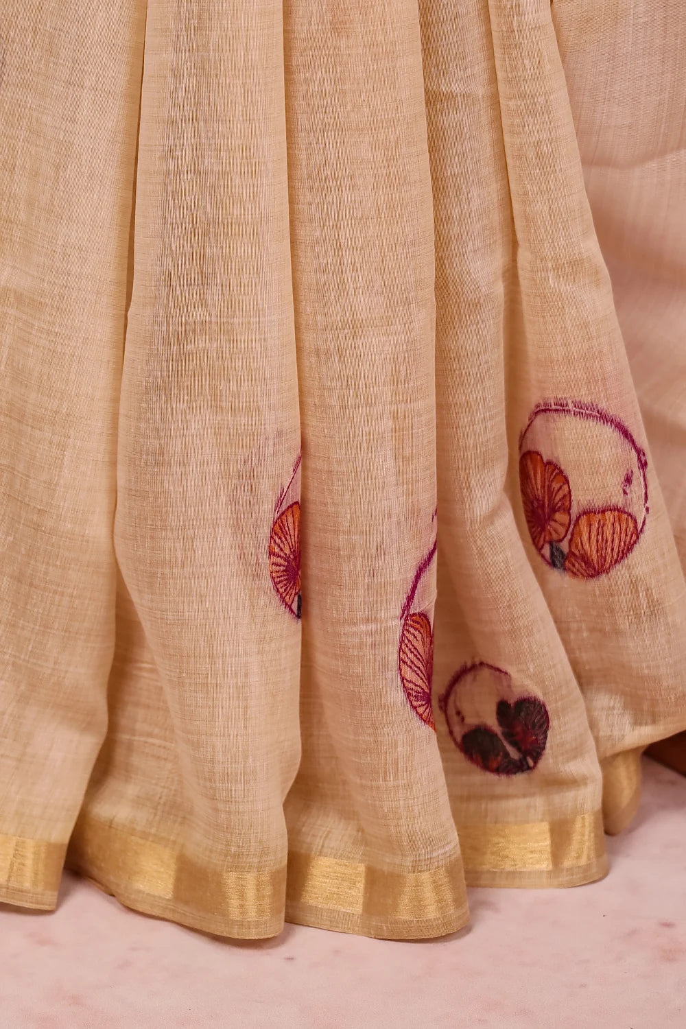 Cream Mul Cotton Saree