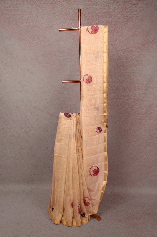Cream Mul Cotton Saree