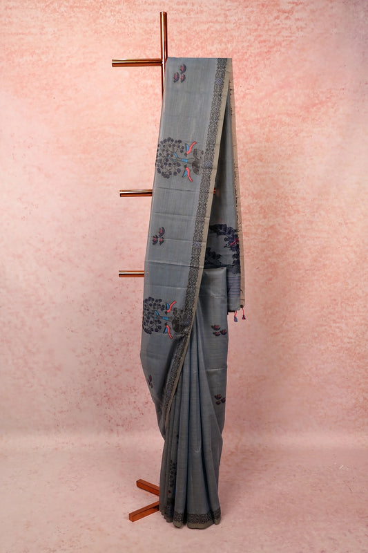 Ash Semi Silk Saree