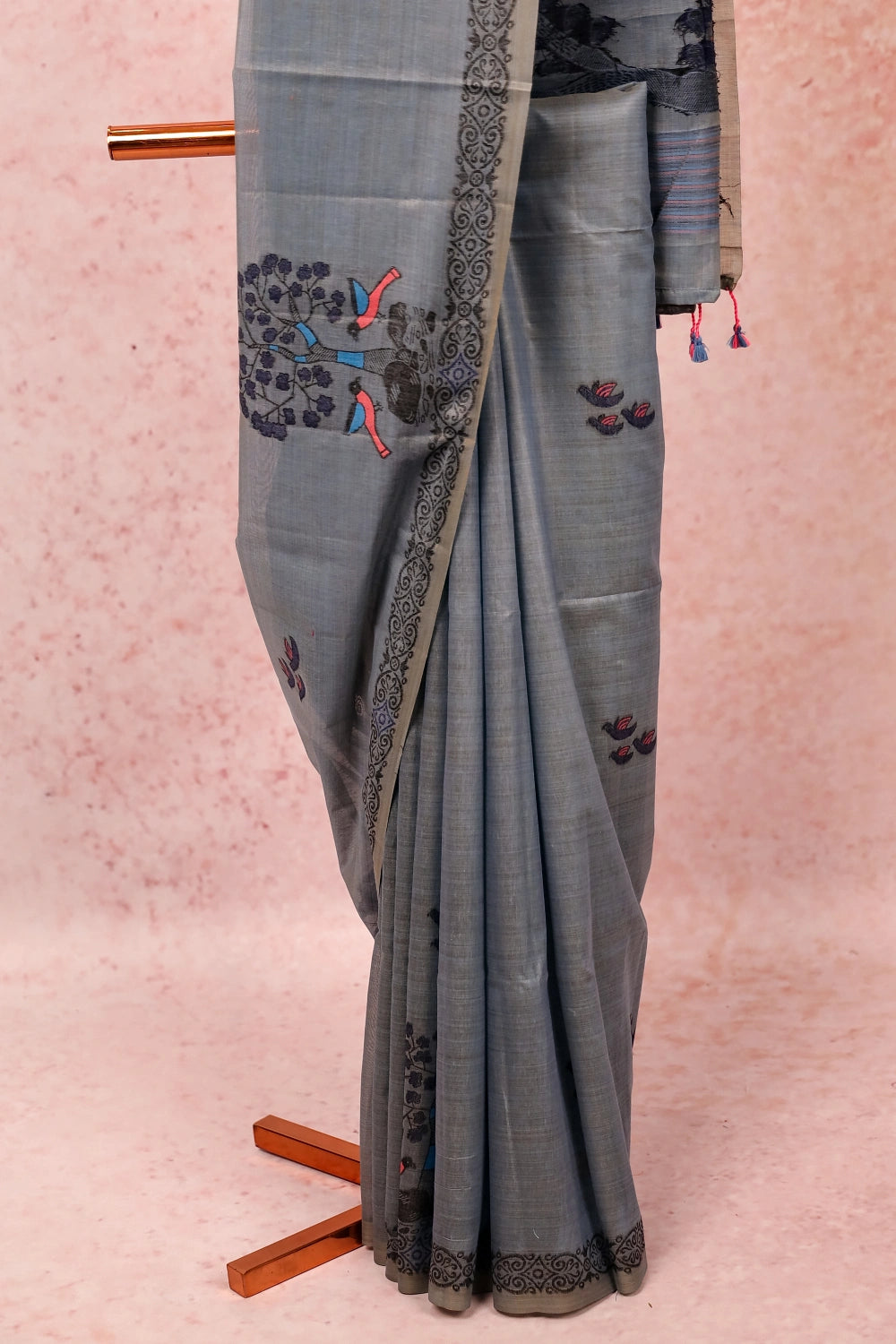 Ash Semi Silk Saree