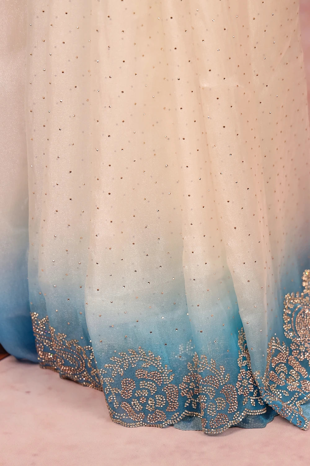 Creme Velvet Organza Saree