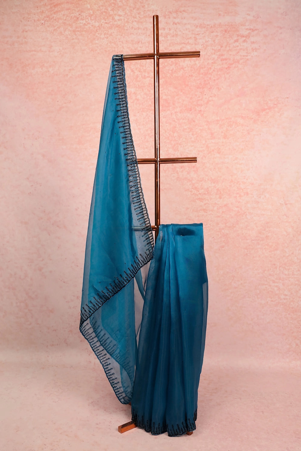 Peacock Blue Tissue Organza Saree