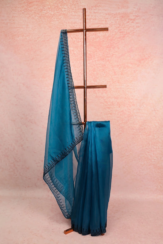 Peacock Blue Tissue Organza Saree