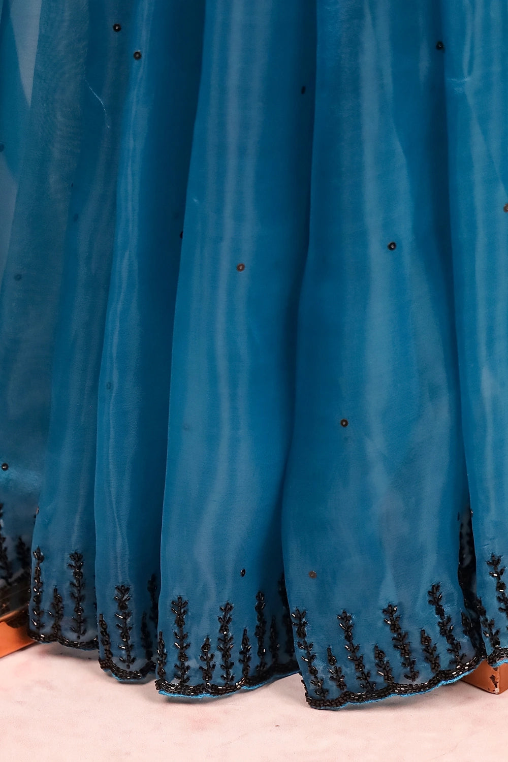 Peacock Blue Tissue Organza Saree