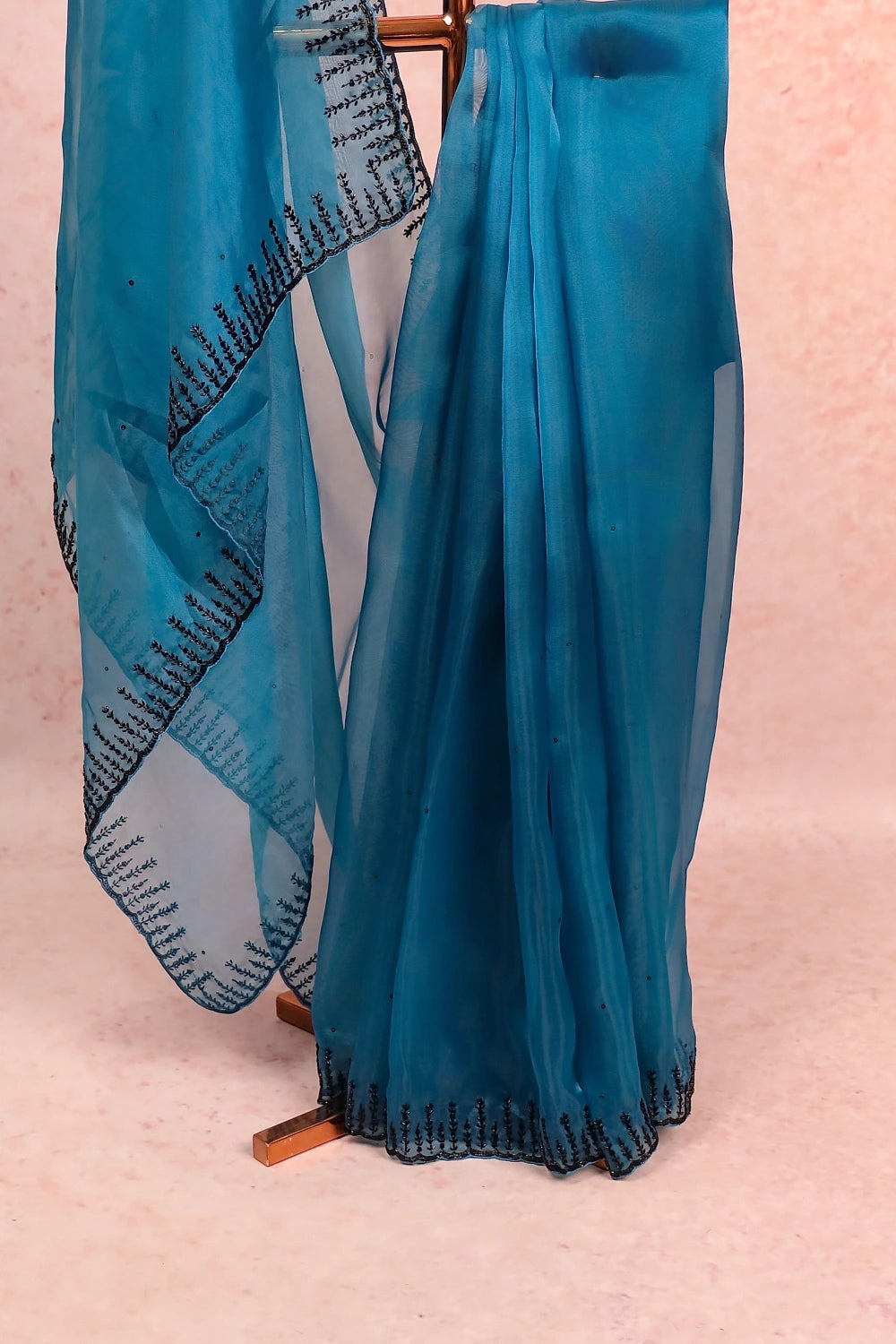 Peacock Blue Tissue Organza Saree