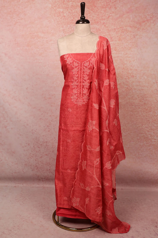 Pink Chanderi Tissue Plain Body Unstitched Churidhar Material