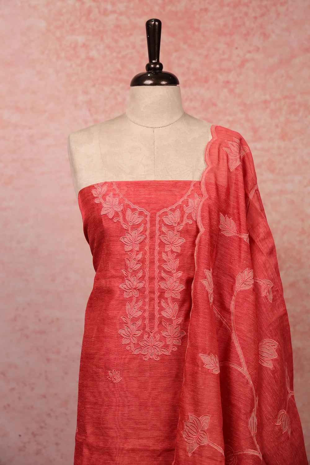Pink Chanderi Tissue Plain Body Unstitched Churidhar Material