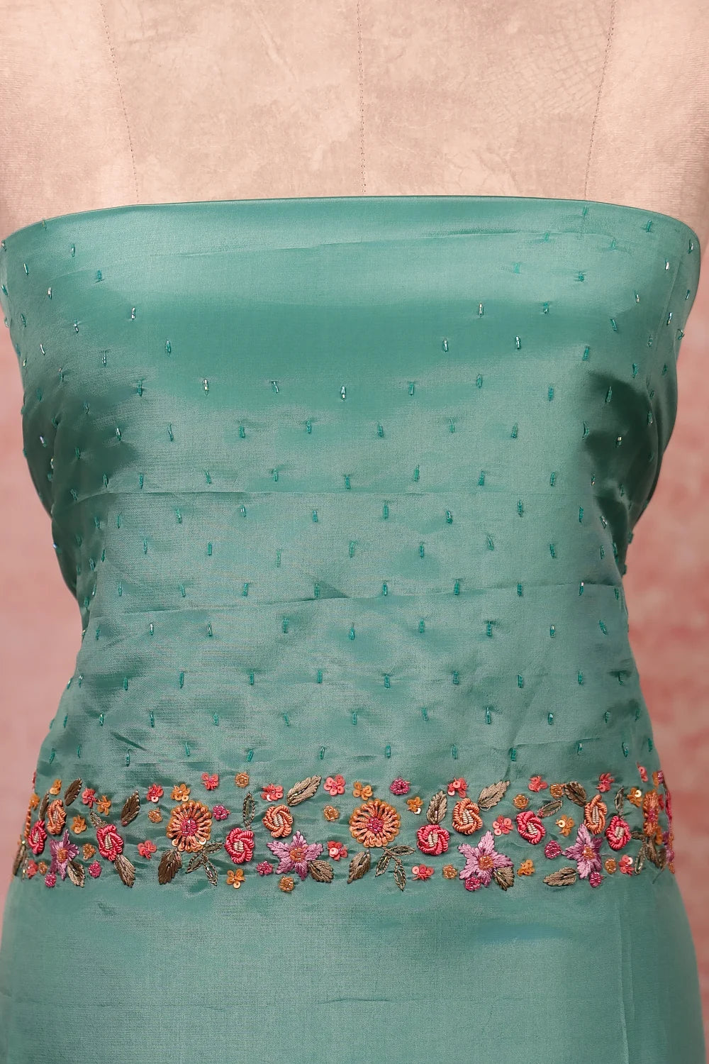 Green Tissue Beads Butta Unstitched Churidhar Material