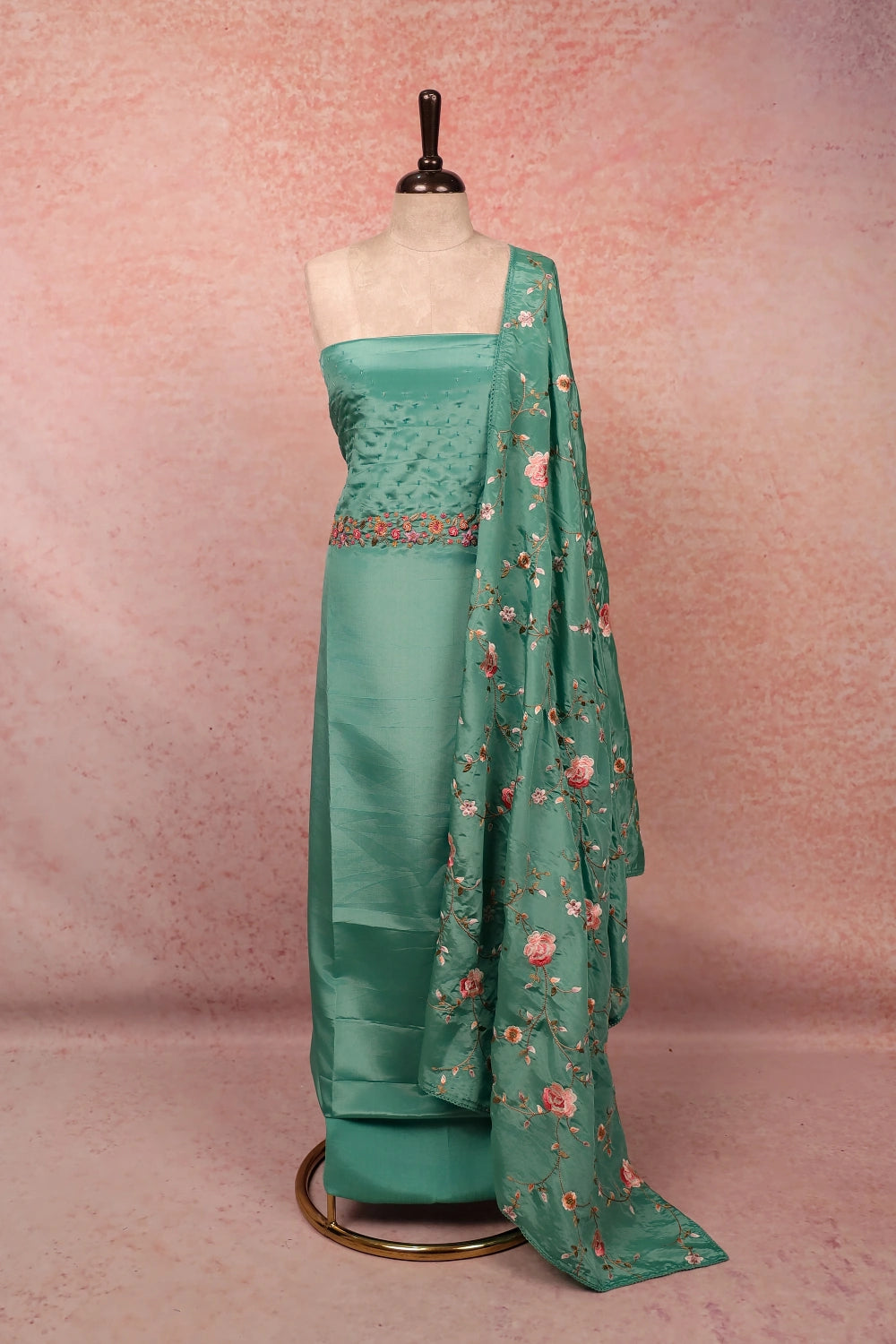 Green Tissue Beads Butta Unstitched Churidhar Material