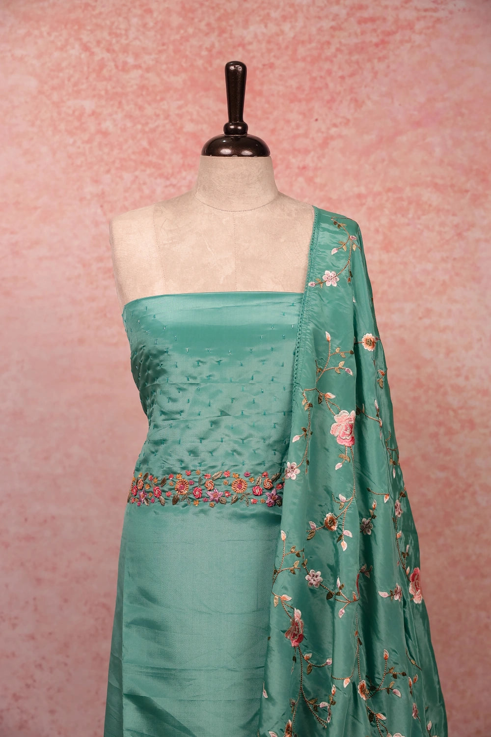 Green Tissue Beads Butta Unstitched Churidhar Material