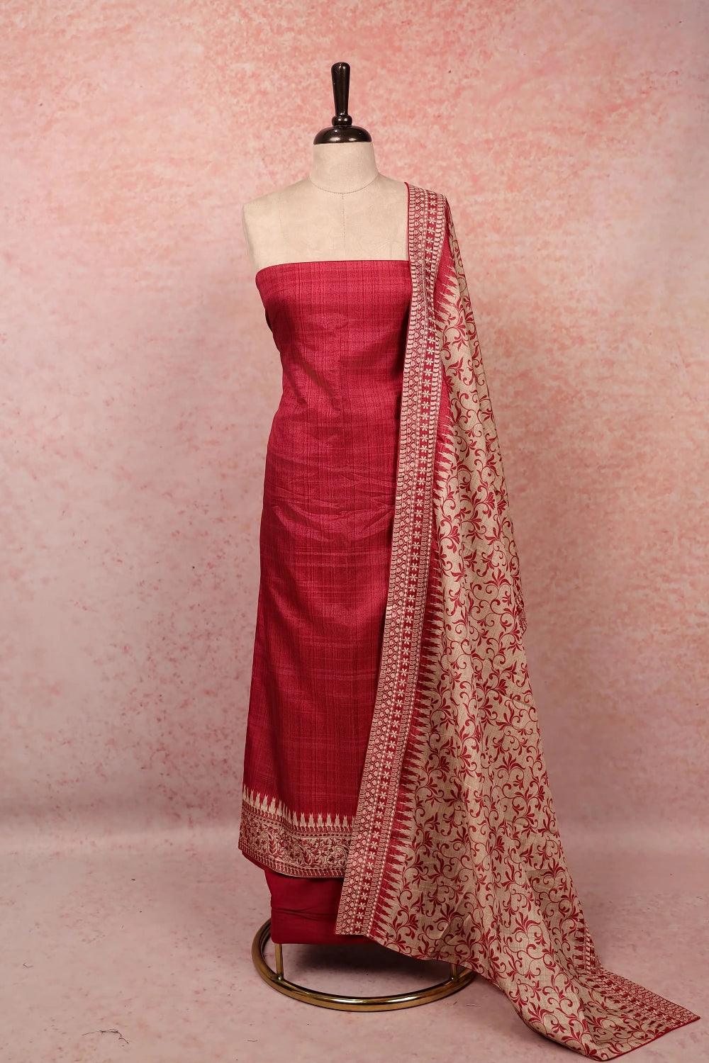 Onion Pink Chanderi Silk Plain Body Unstitched Churidhar Material