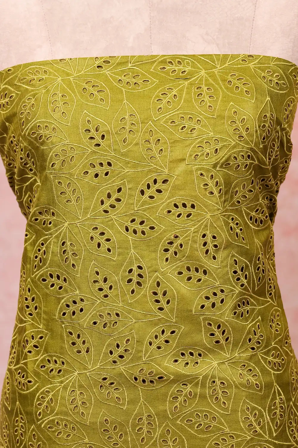 Mehandi Green Tussar Silk Cuttwork Unstitched Churidhar Material