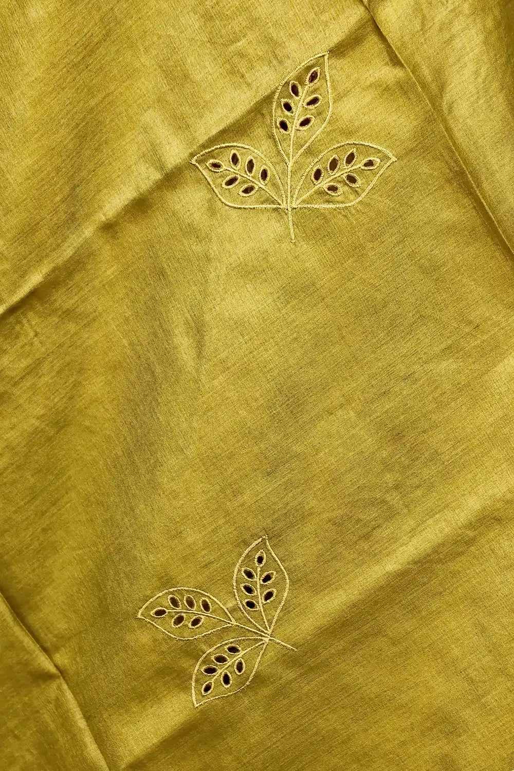 Mehandi Green Tussar Silk Cuttwork Unstitched Churidhar Material