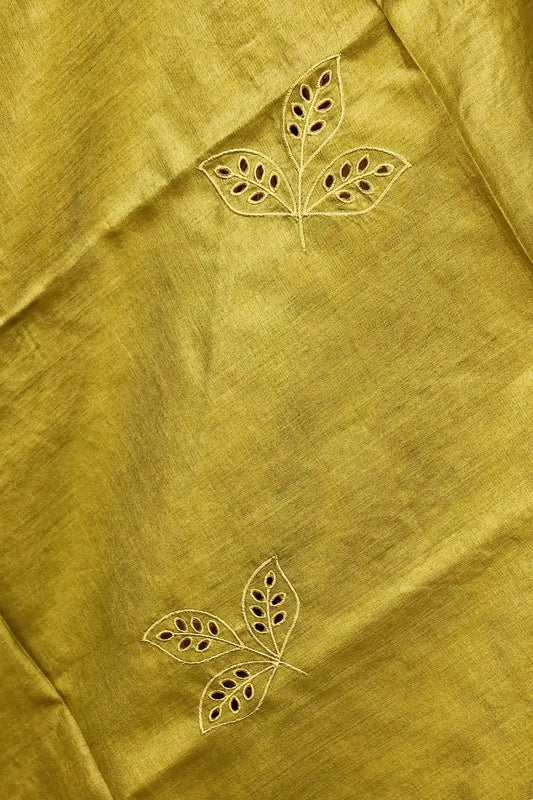 Mehandi Green Tussar Silk Cuttwork Unstitched Churidhar Material