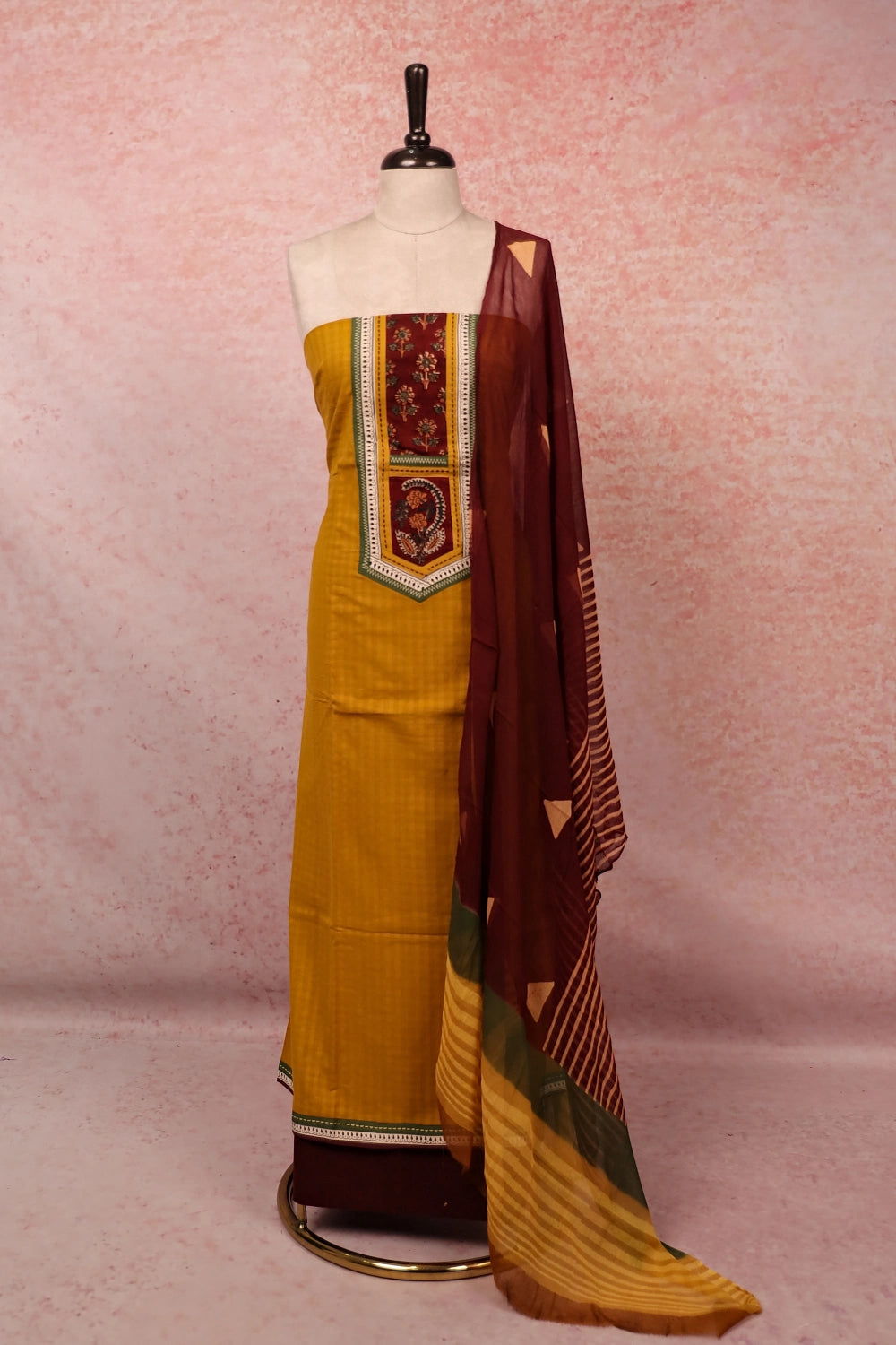 Mustard Yellow Cotton Plain Body Unstitched Churidhar Material