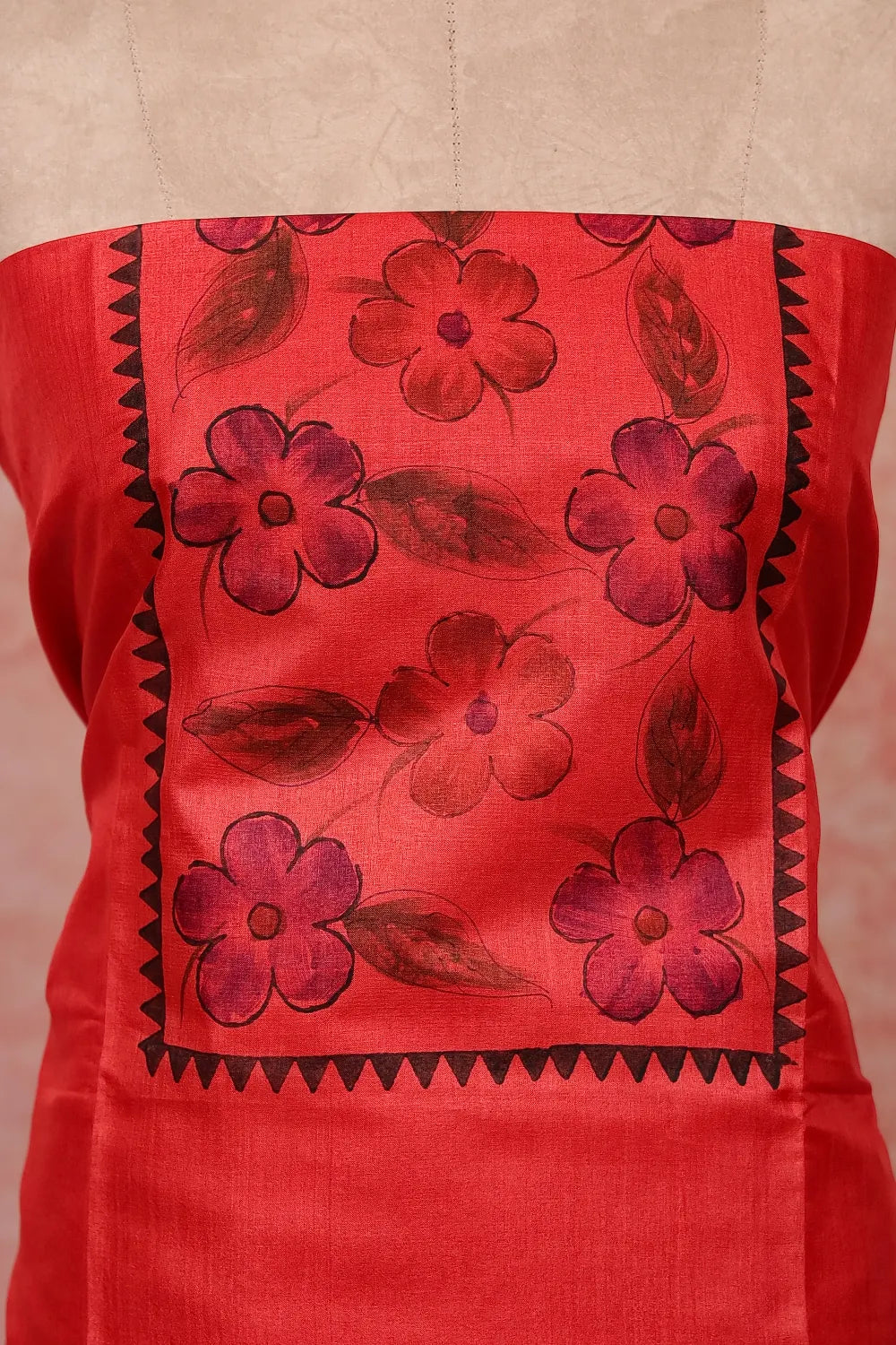 Peach Tussar Plain Body Unstitched Churidhar Material