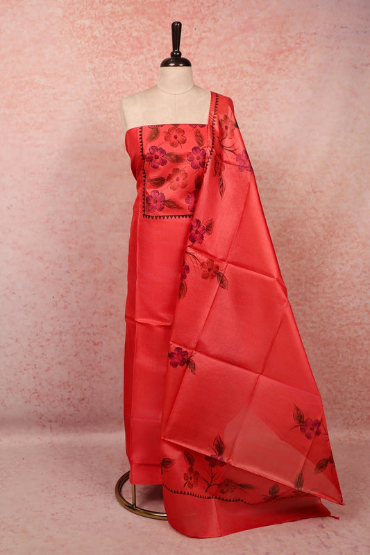 Peach Tussar Plain Body Unstitched Churidhar Material