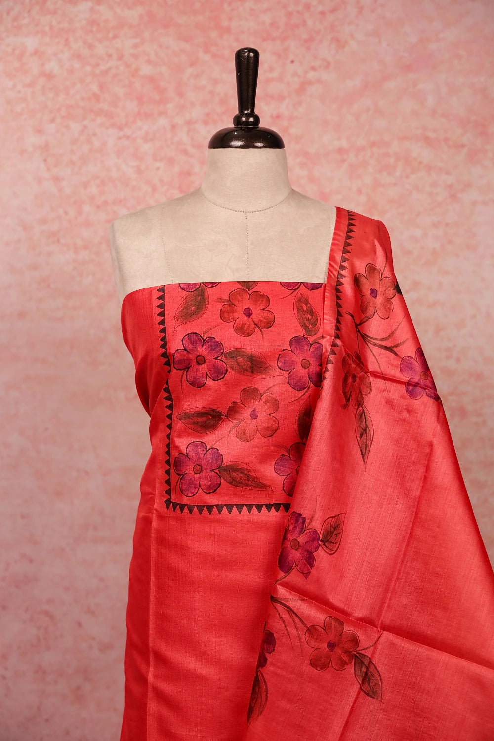 Peach Tussar Plain Body Unstitched Churidhar Material