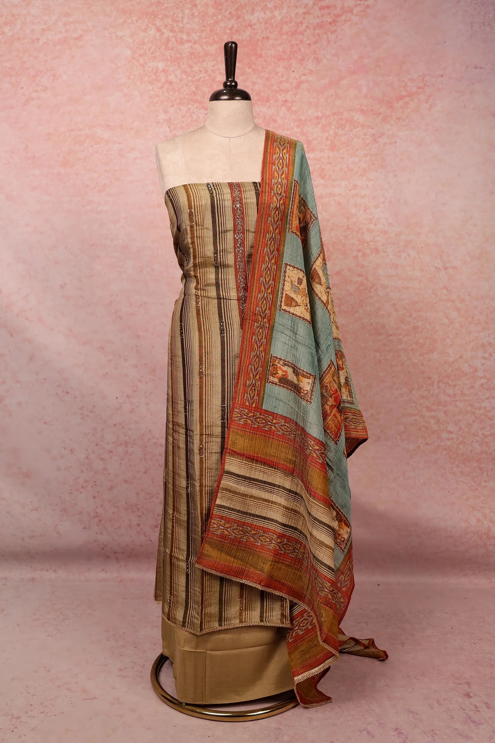 Grey Tissue Printed Unstitched Churidhar Material
