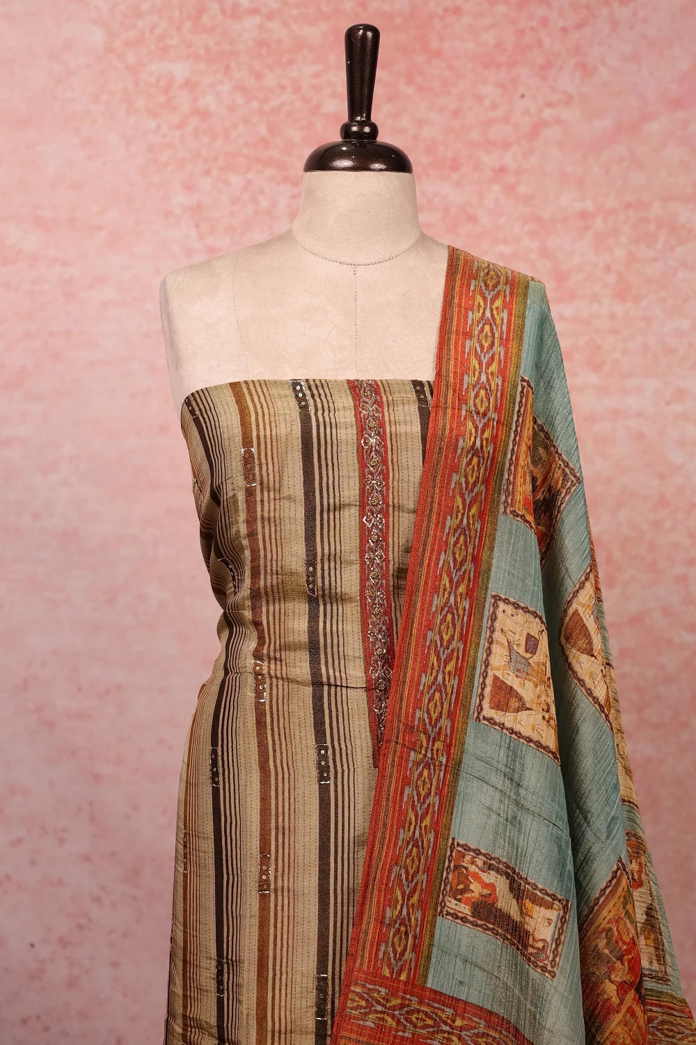Grey Tissue Printed Unstitched Churidhar Material
