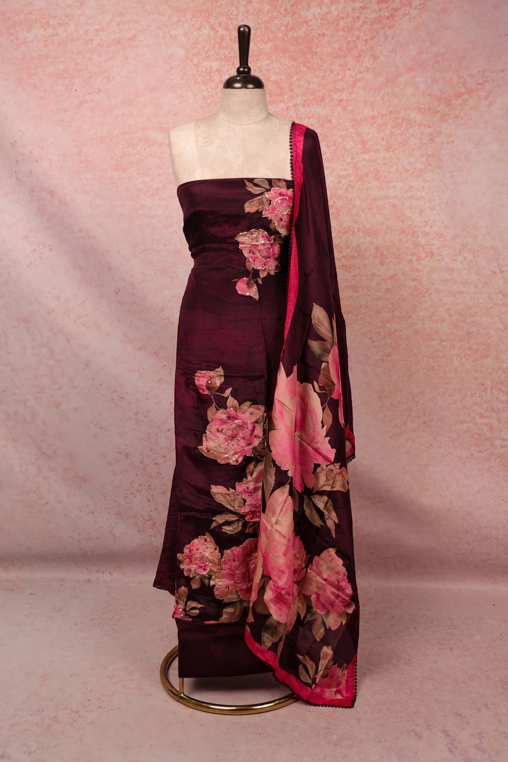 Dark Purple Mascline Printed Unstitched Churidhar Material