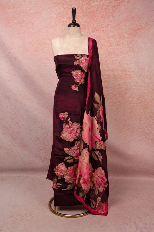 Dark Purple Mascline Printed Unstitched Churidhar Material