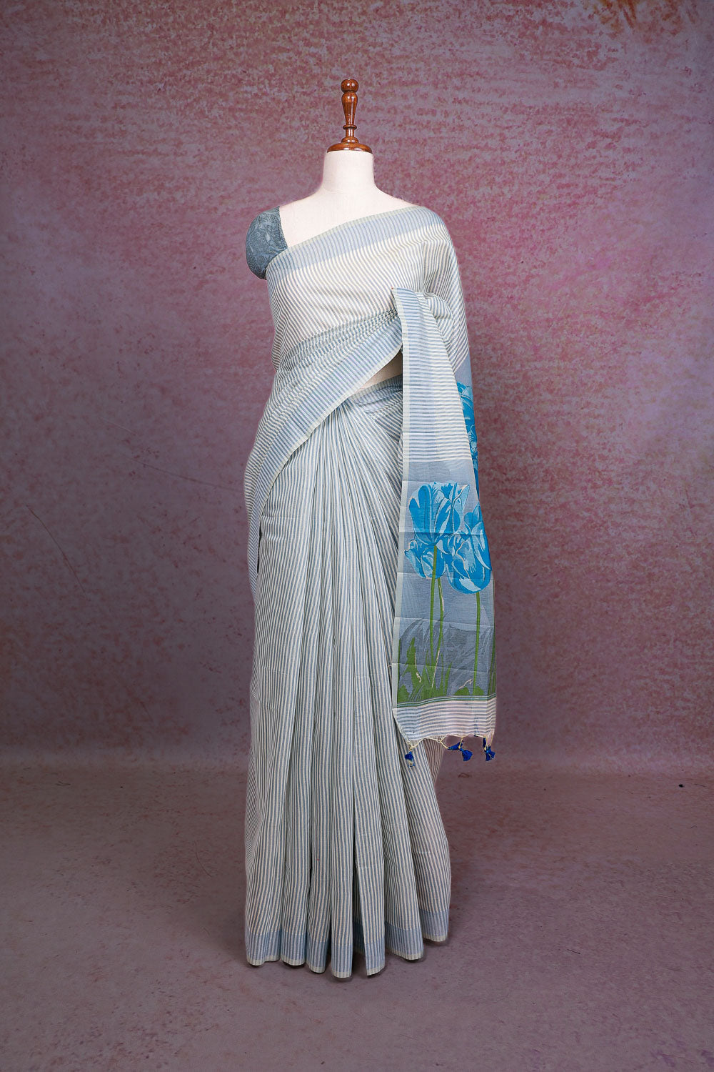 Ash Linen Cotton Saree
