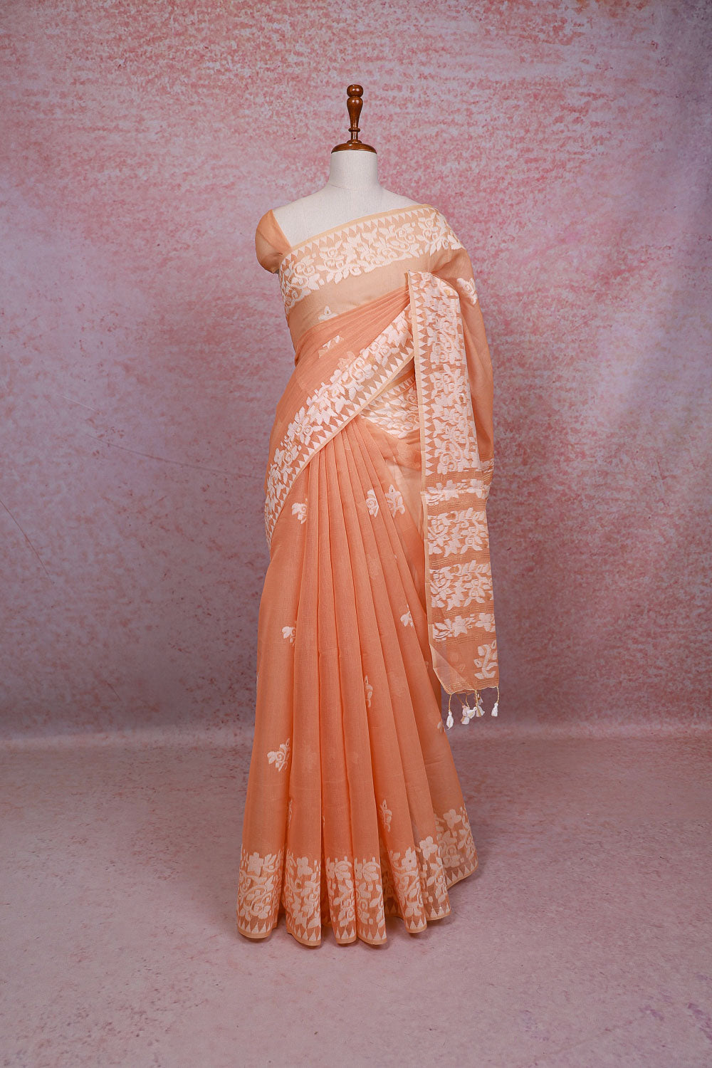 Peach Color Cotton Saree