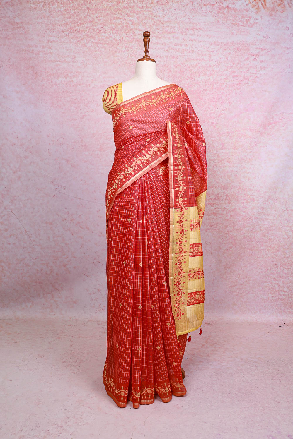 Brick Red Cotton Silk Saree