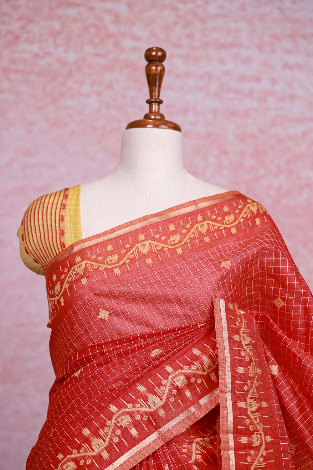 Brick Red Cotton Silk Saree