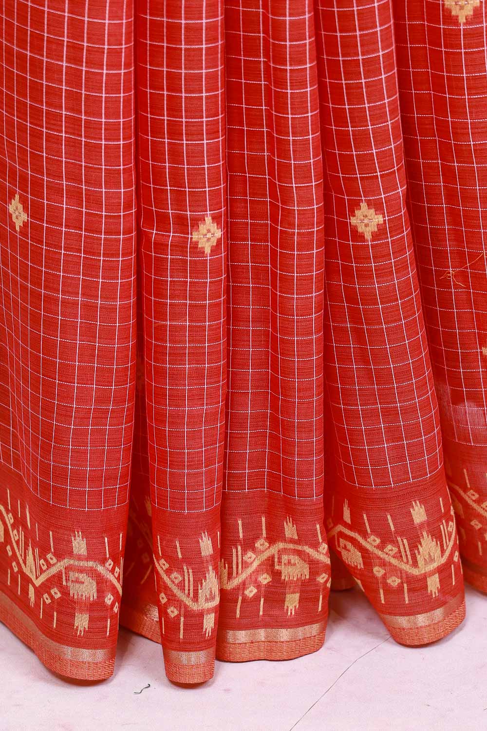 Brick Red Cotton Silk Saree