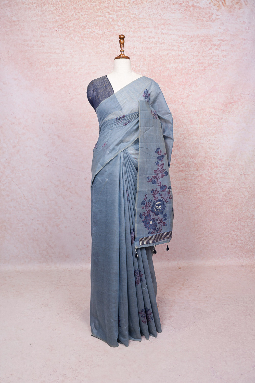 Ash Blue Cotton Saree