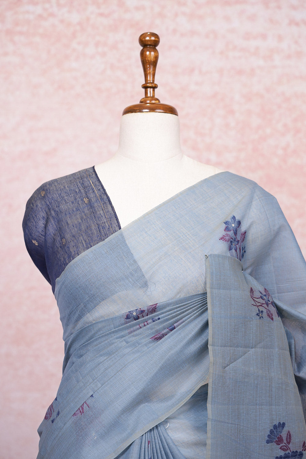 Ash Blue Cotton Saree