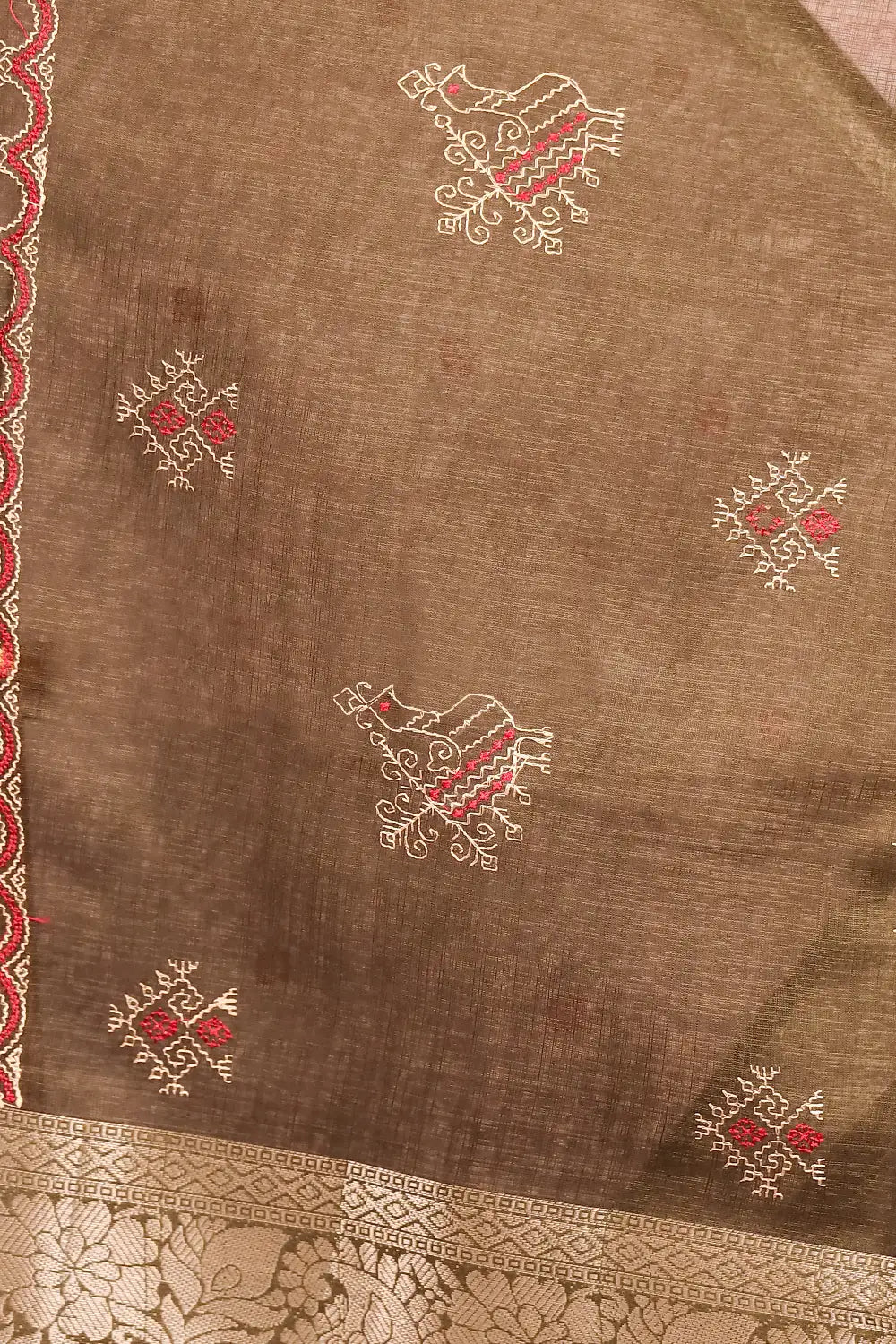 Dark Green Semi Linen Saree