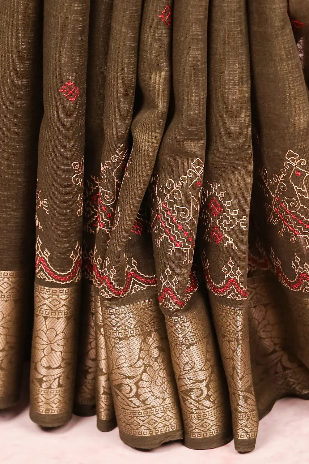 Dark Green Semi Linen Saree