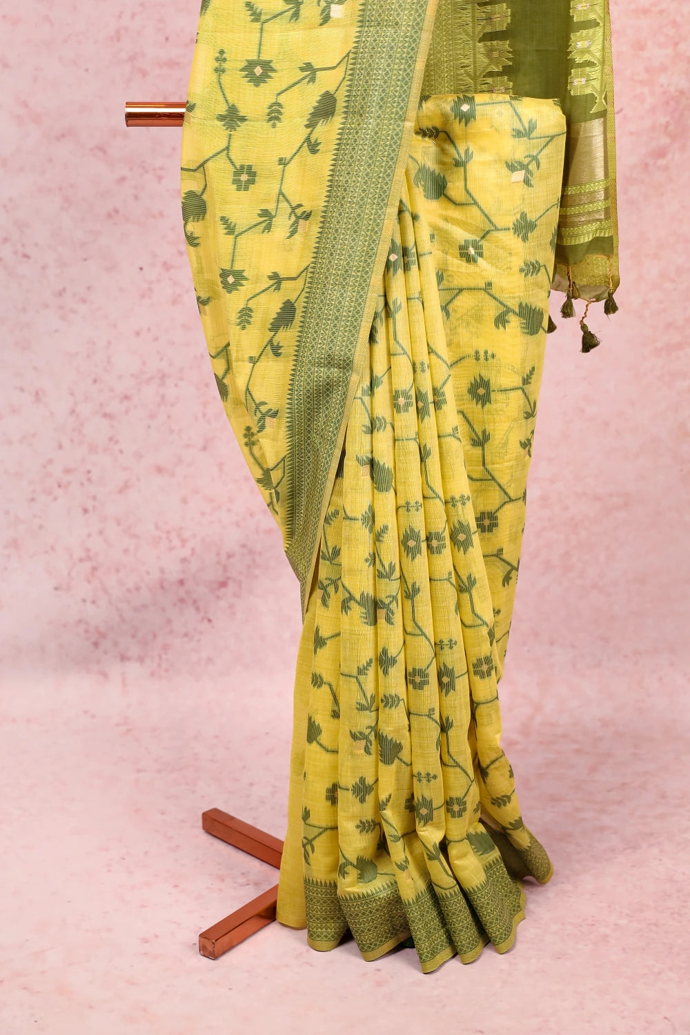 Lemon Yellow Semi Jute Saree