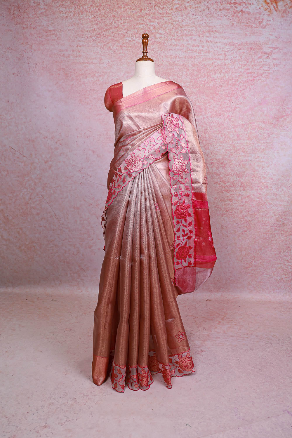 Onion Pink Semi Tissue Saree
