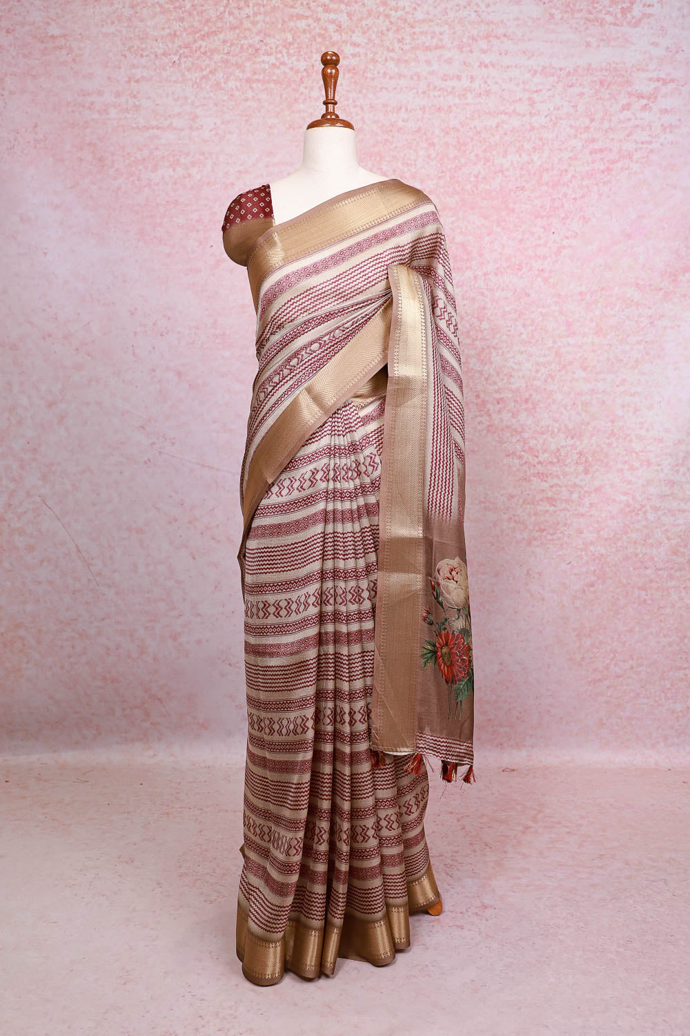 Cream Semi Tussar Saree